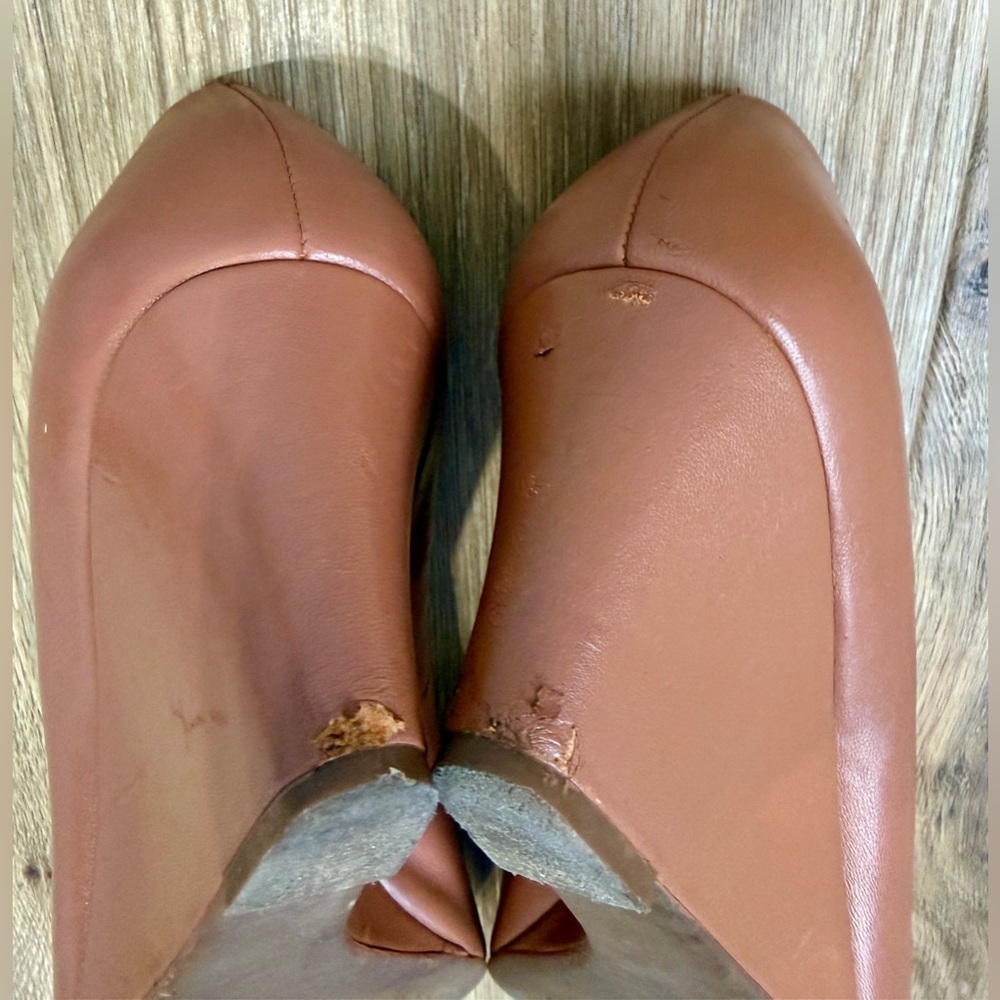 Tory Burch Brown Leather Logo Wedge Pumps Size 10 - Picture 6 of 8